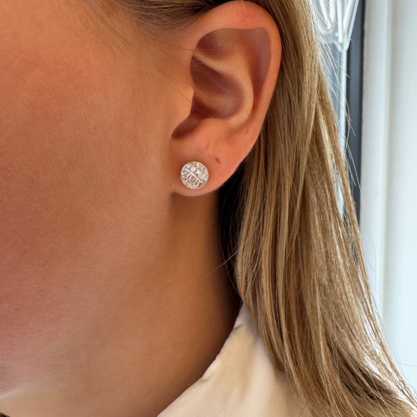 Baguette Diamond Disc Earrings