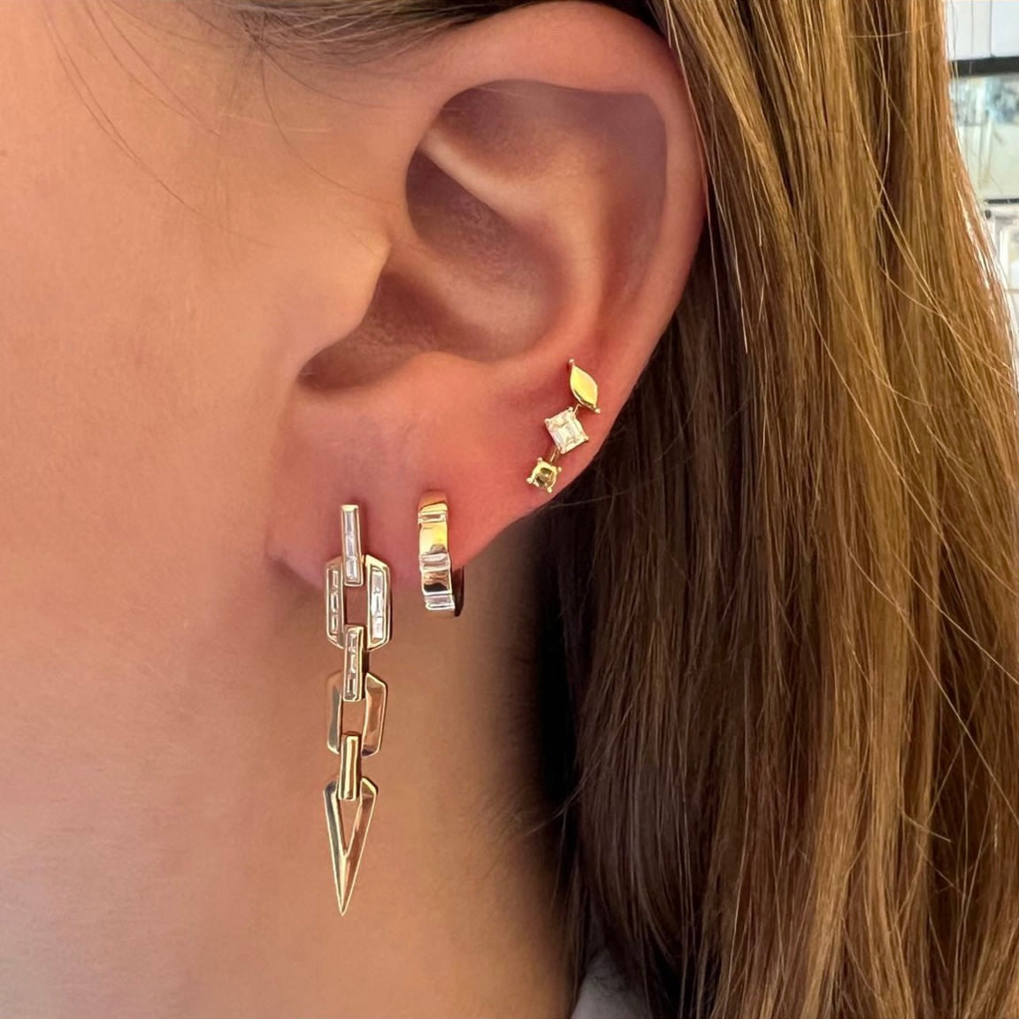 Hanging Diamond Link Earrings