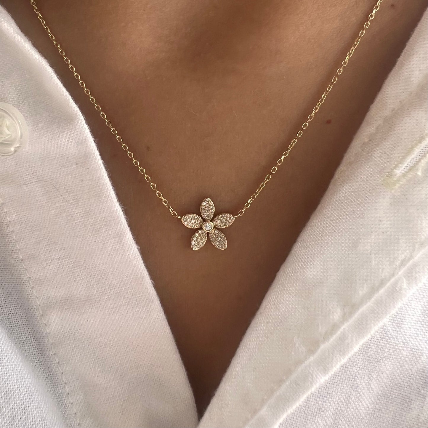 5 Petal Diamond Flower Necklace