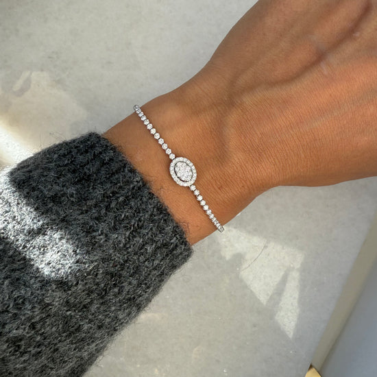 Cluster Diamond Oval Halo Tennis Bracelet