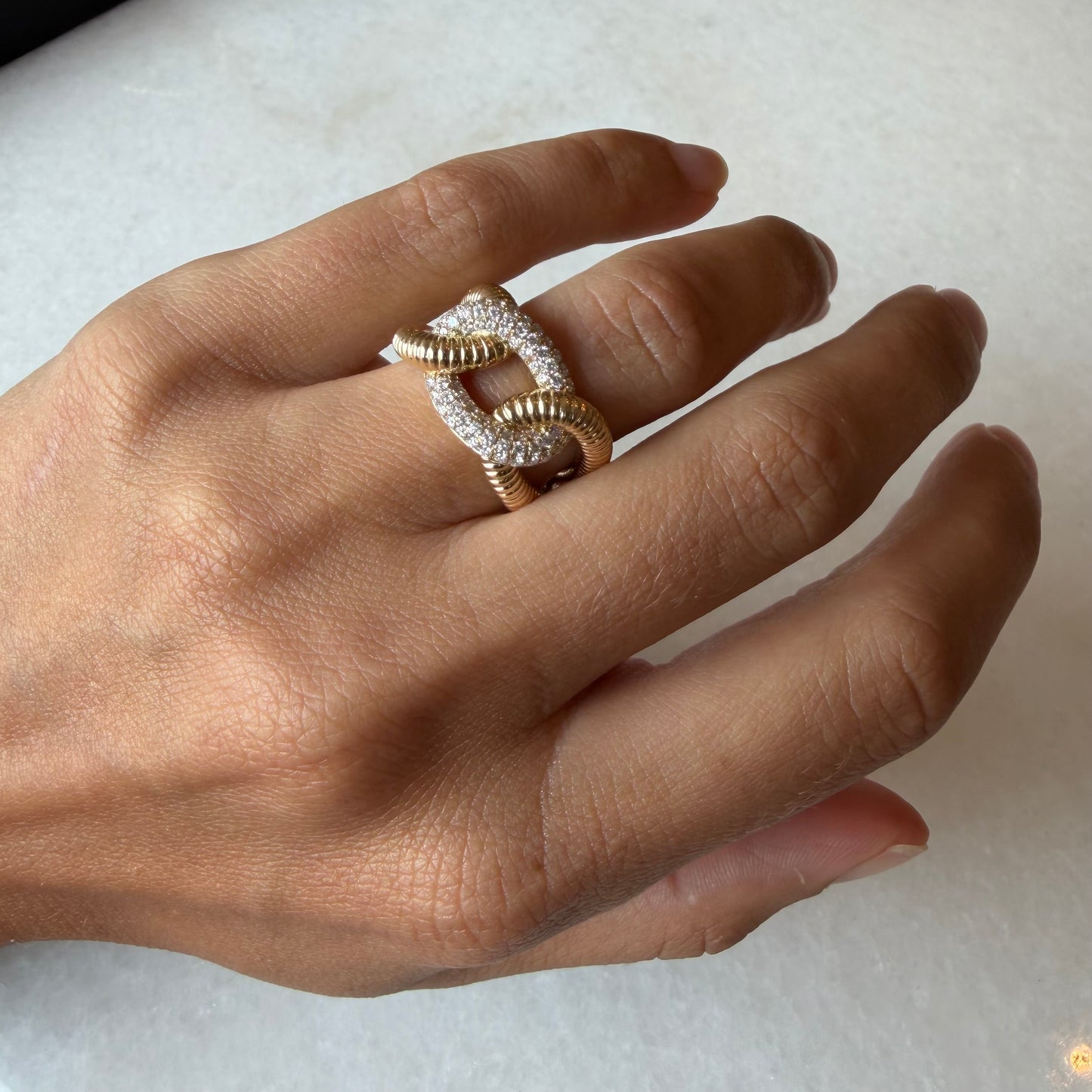 Interlocking Fluted Gold & Diamond Ring