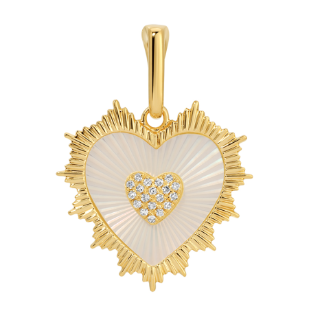 Fluted Mother of Pearl & Diamond Ray Heart Charm