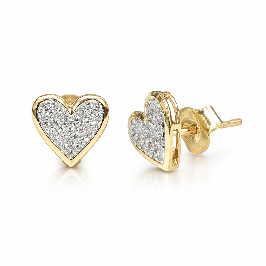 Diamond Heart Cluster & Gold Bezel Earrings