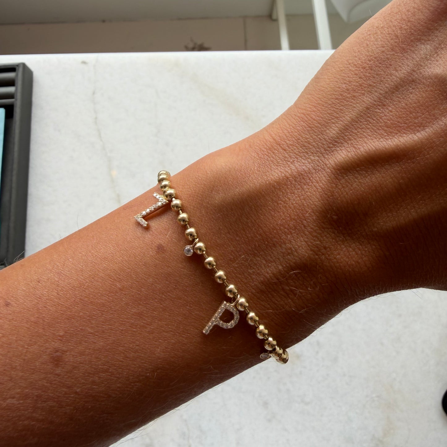 Personalized Diamond Bezel & Initial Ball Chain Bracelet