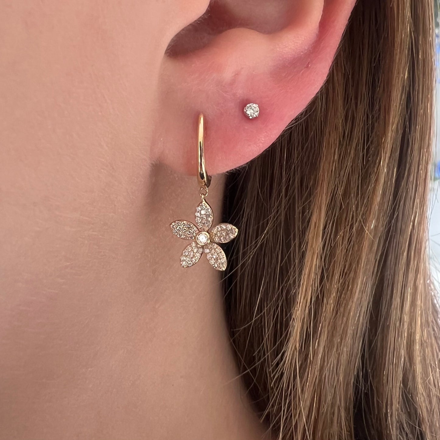 5 Petal Diamond Flower Earrings