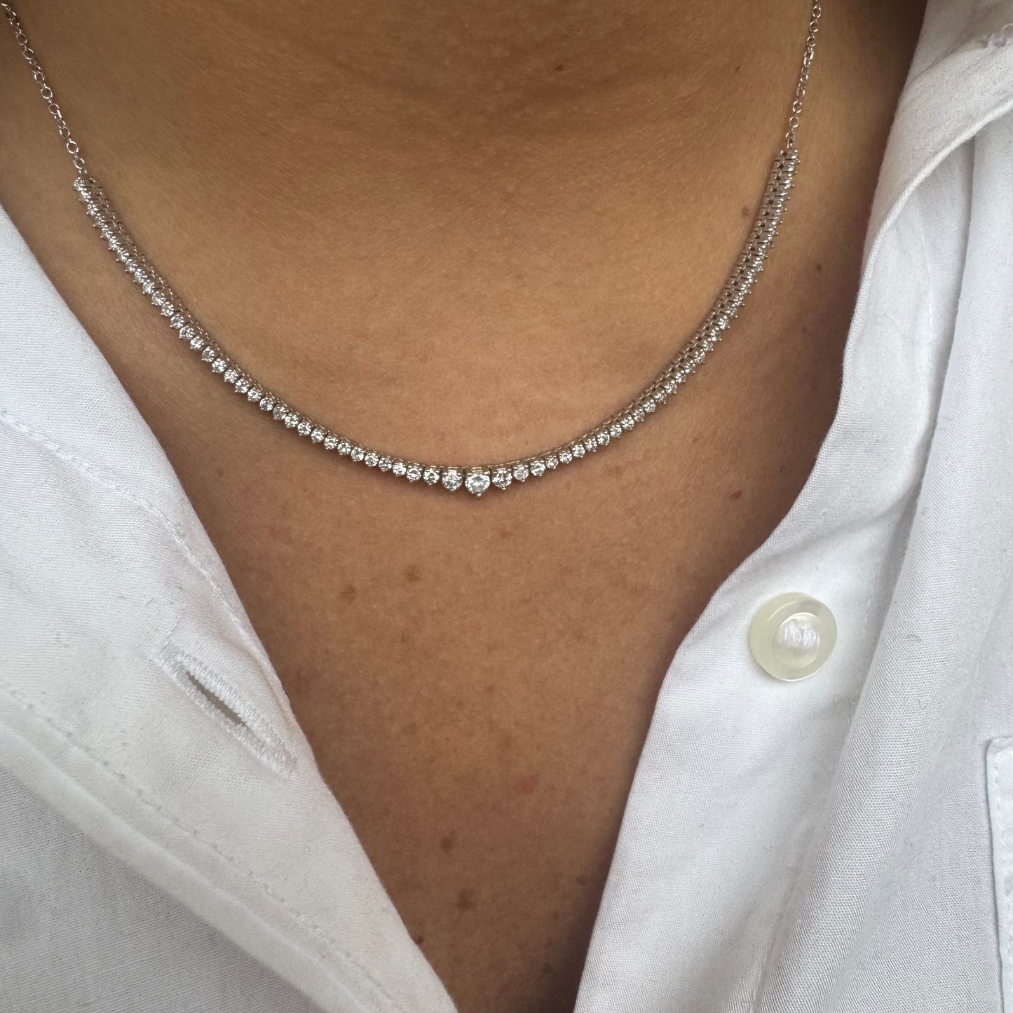 Partway 3 Prong Graduated Diamond Tennis Necklace