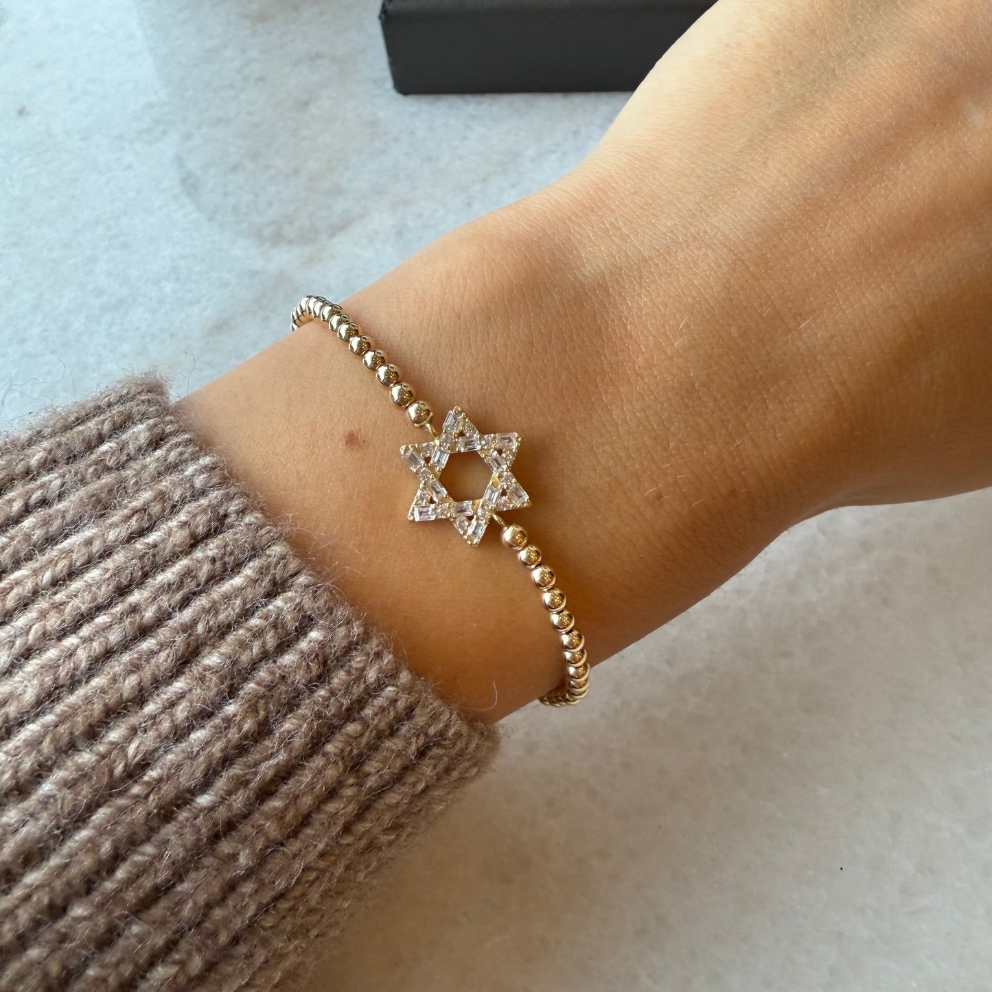 3 MM Stretch Ball Bracelet W Crystal Baguette Magen David