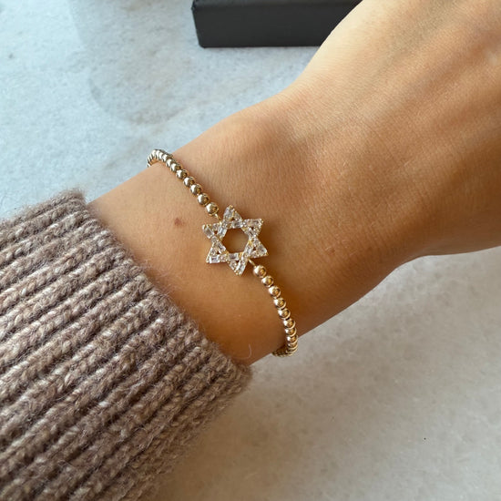 3 MM Stretch Ball Bracelet W Crystal Baguette Magen David