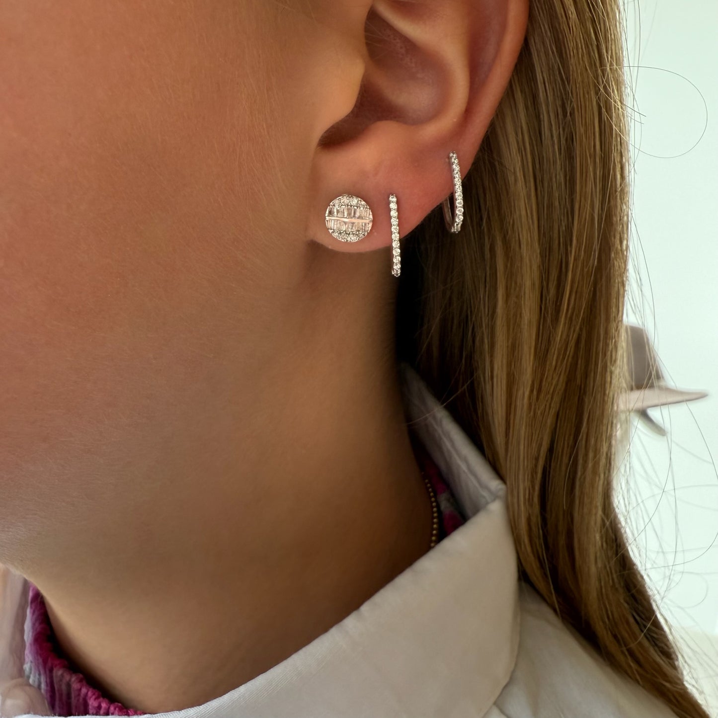 Baguette Diamond Disc Earrings