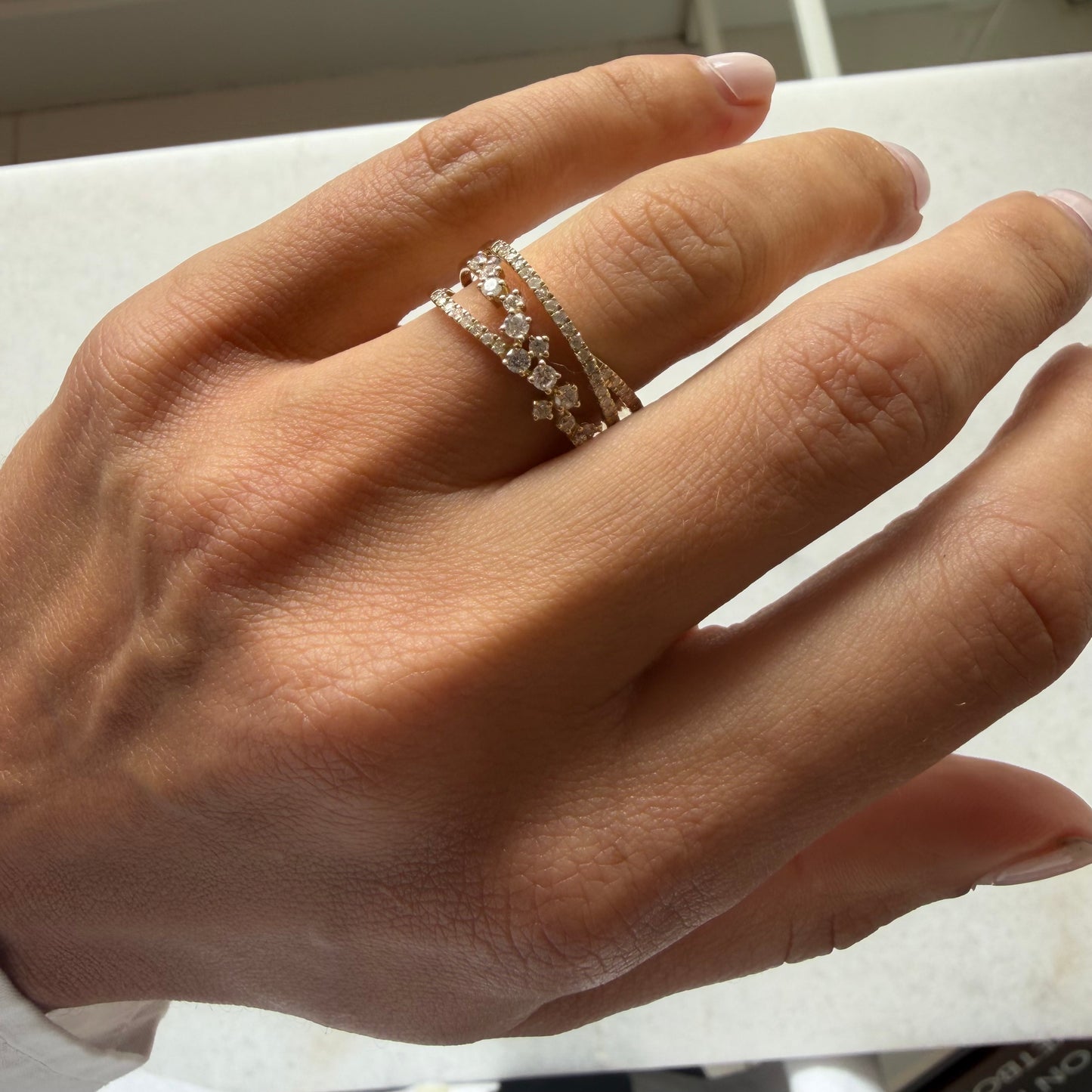 Scattered & Pave Diamond Criss Cross Ring