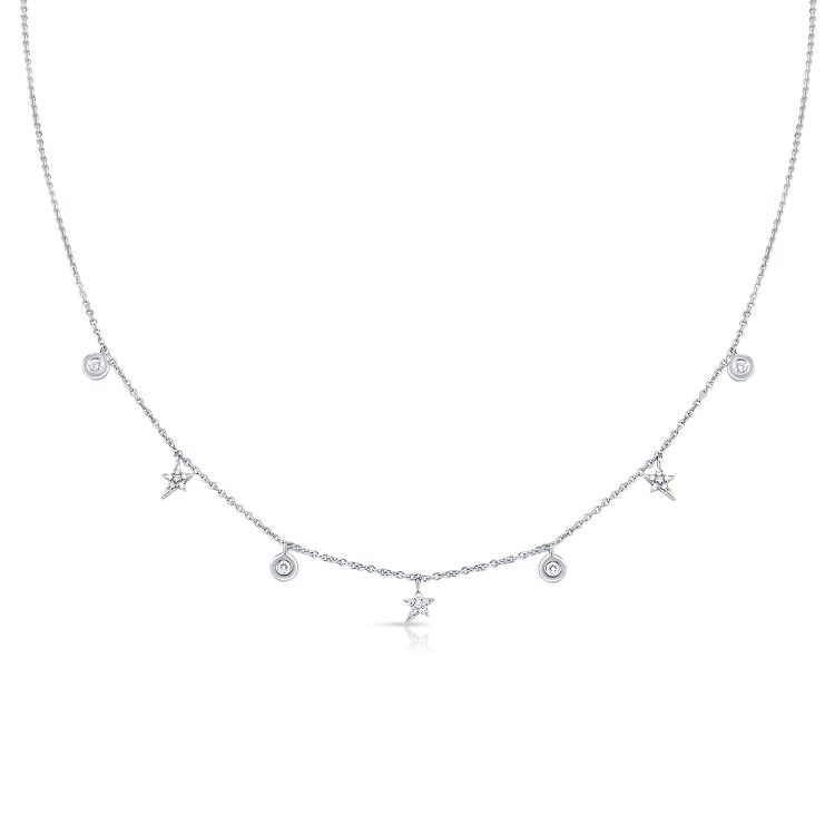 Dainty Hanging Bezel Diamond & Star Chain Necklace