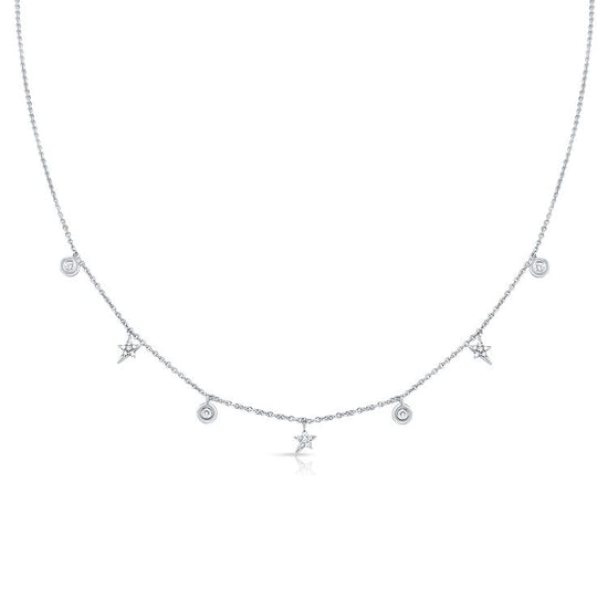 Dainty Hanging Bezel Diamond & Star Chain Necklace