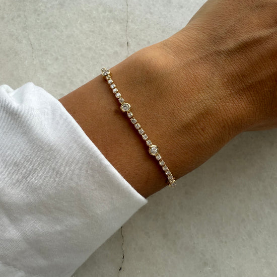 Lab Diamond Tennis Bracelet W/ 6 Station Bezel Diamonds