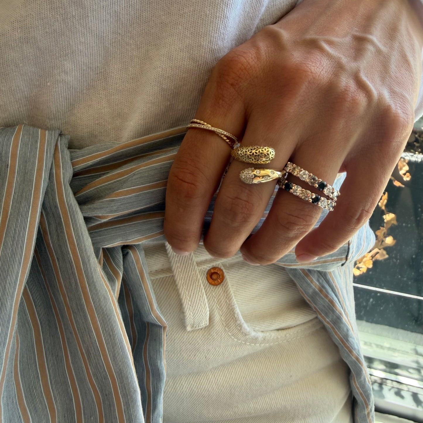 Lab & Natural Tri Color Eternity Band