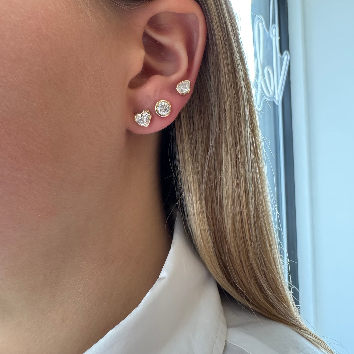 Lab Pear Bezel Diamond Earrings