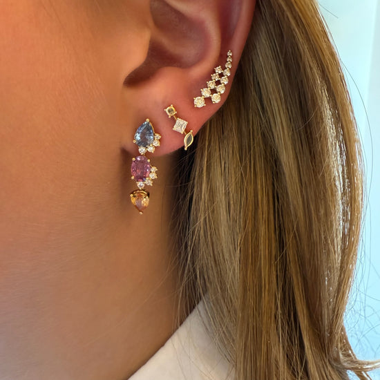 3 Colored Sapphires & Diamond Earrings