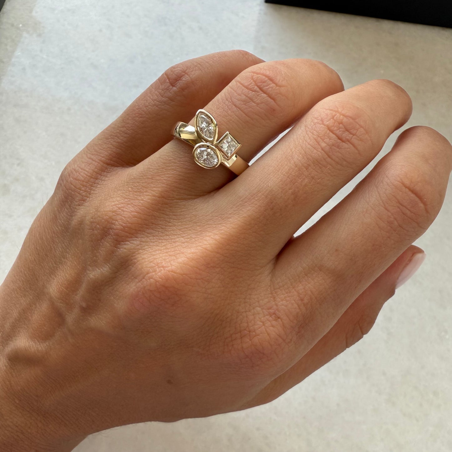 3 Stone Lab Bezel Diamond Ring