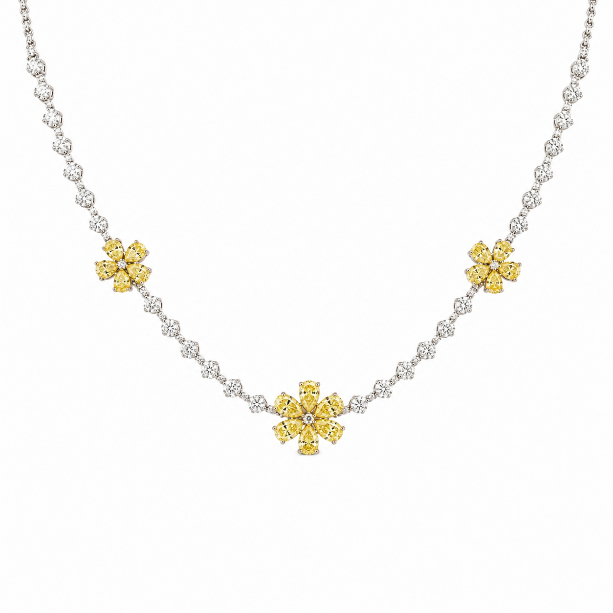 Lab Partway Two-Tone & 3 Station Flower Necklace