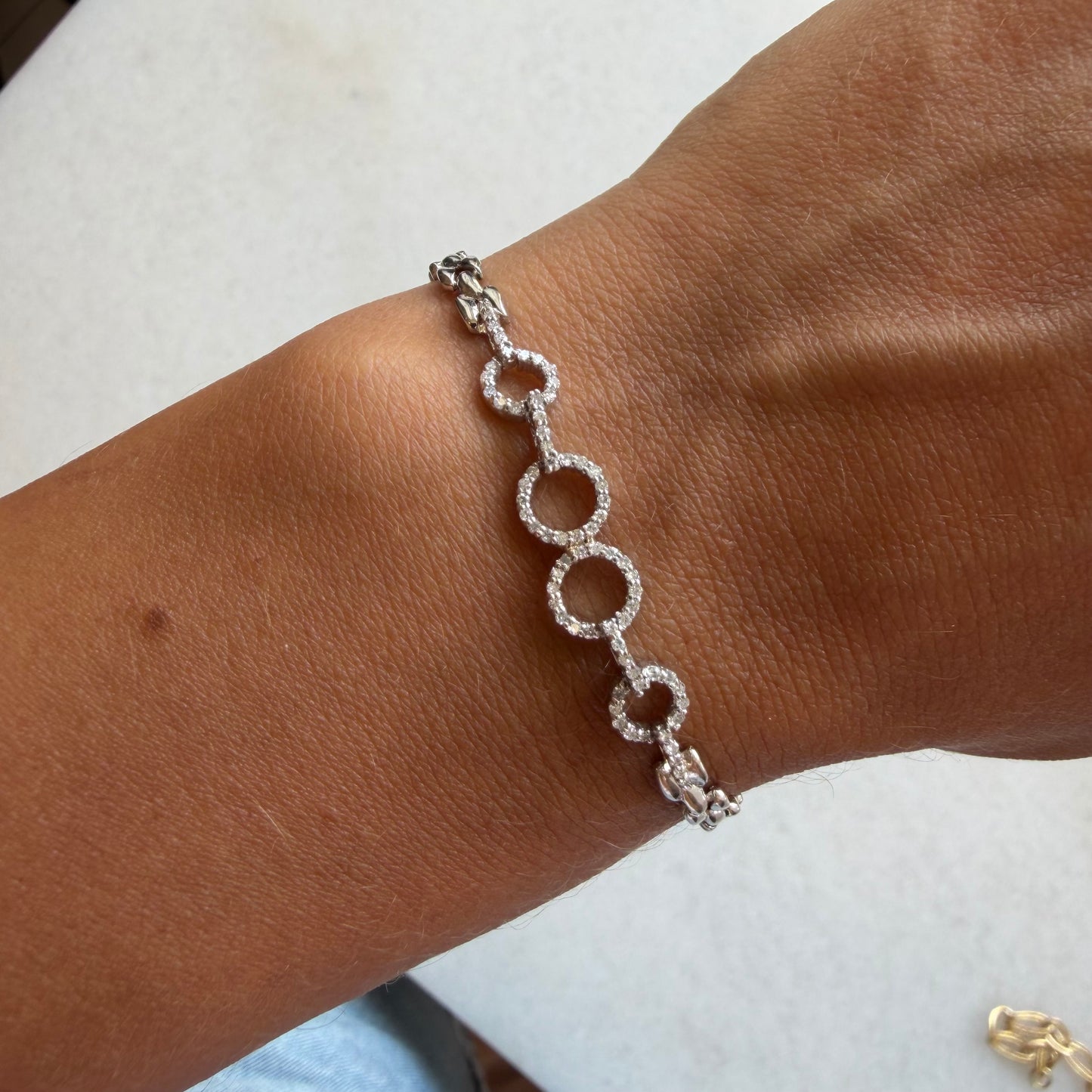 Pave Diamond Open Circle Interlocking Link Bracelet