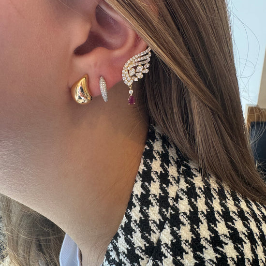 Diamond Wings & Hanging Ruby Pear Earrings