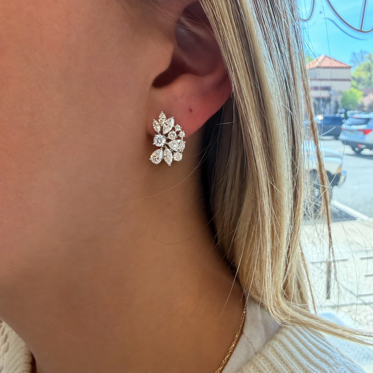 Lab Diamond Pear & Marquee Cluster  Earring