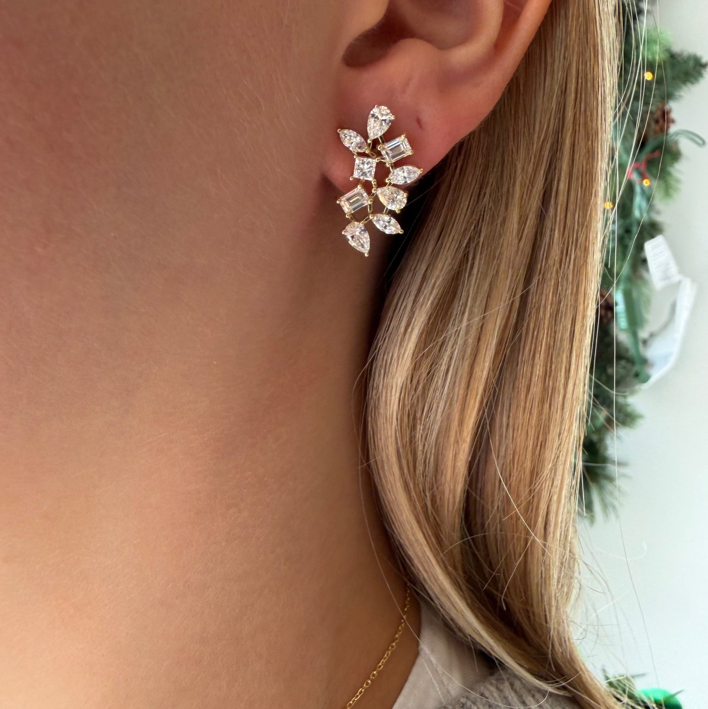 Mixed Shape Cluster Diamond Earring
