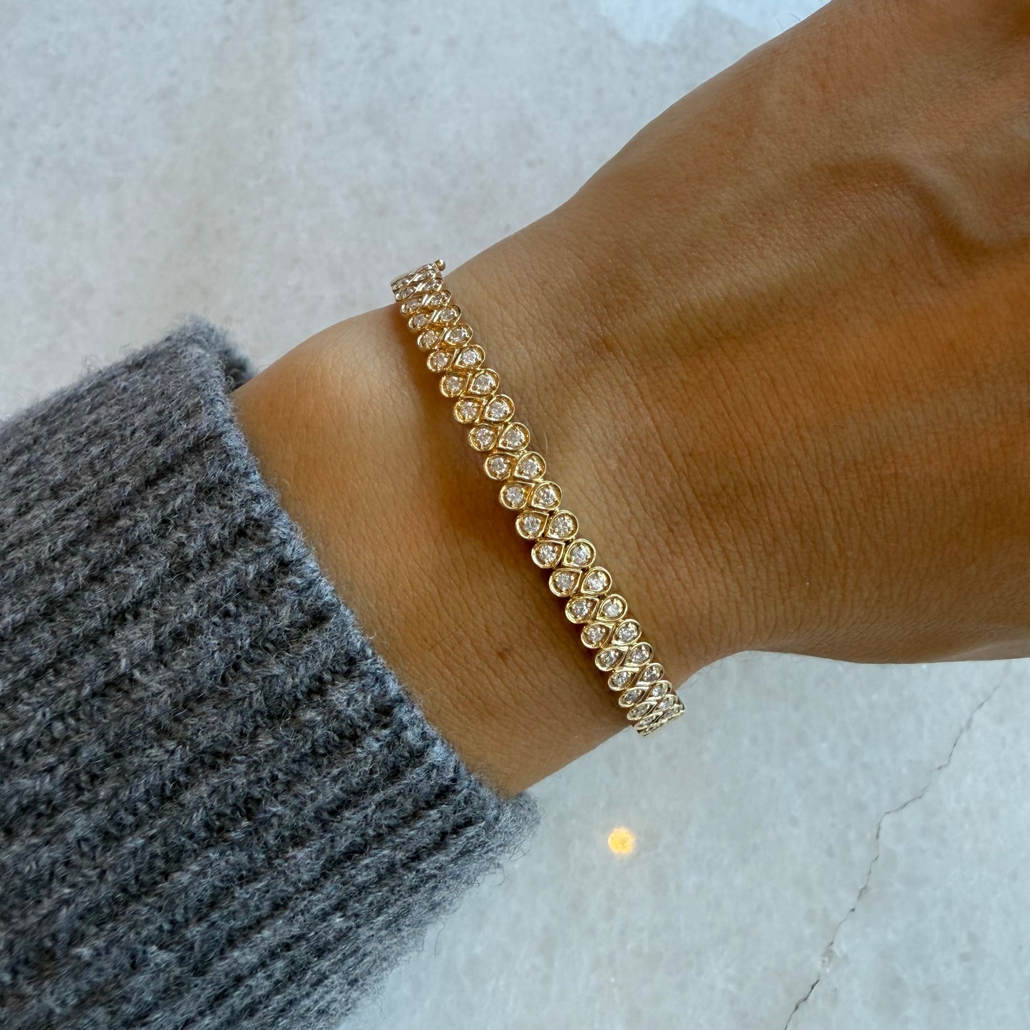 Double Row Bezel Set Pave Diamond Pears Bangle