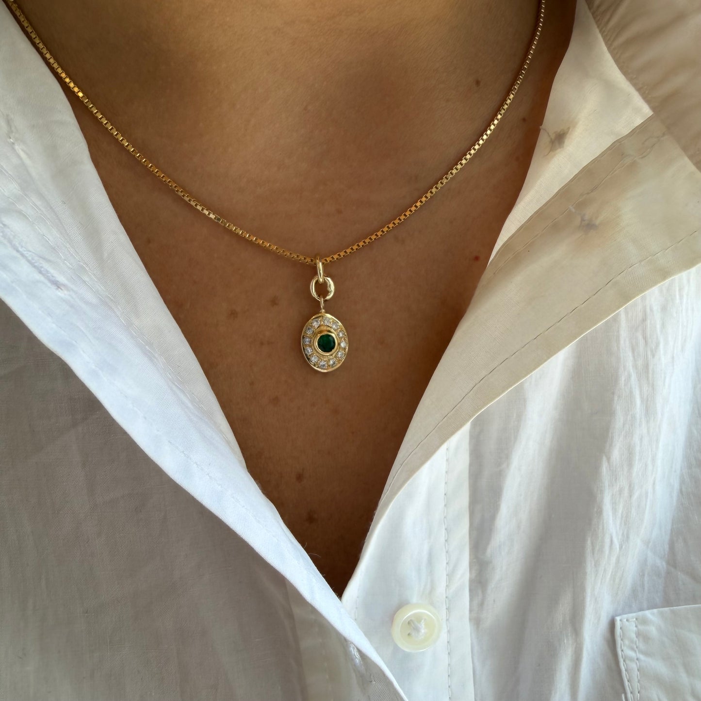 Pave Diamond Oval & Emerald Charm