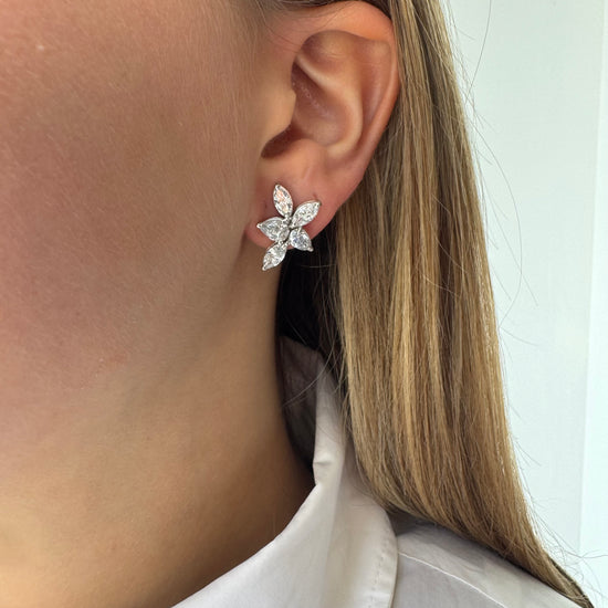 Lab Marque & Pear Diamond Cluster Earrings
