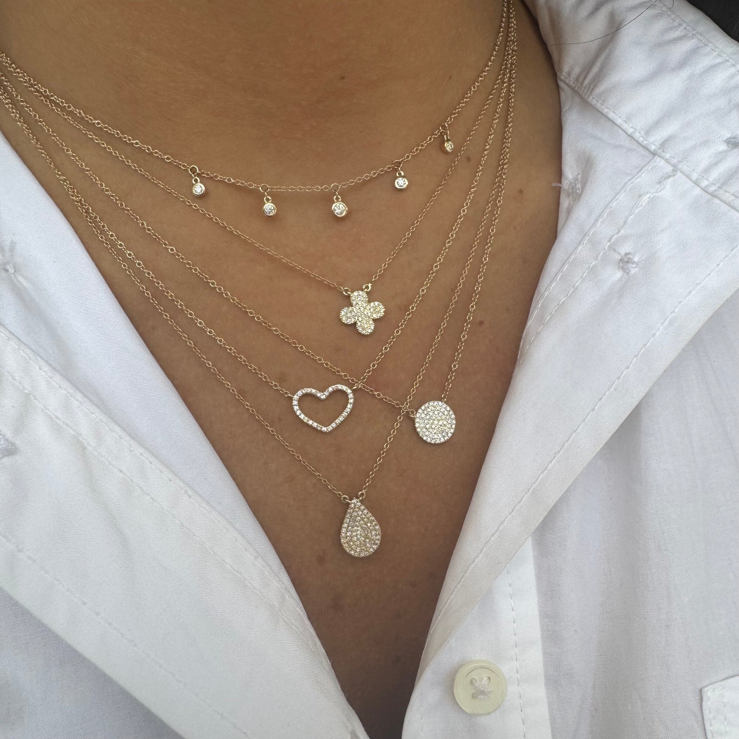 5 Floating Bezel Diamonds on Chain Necklace