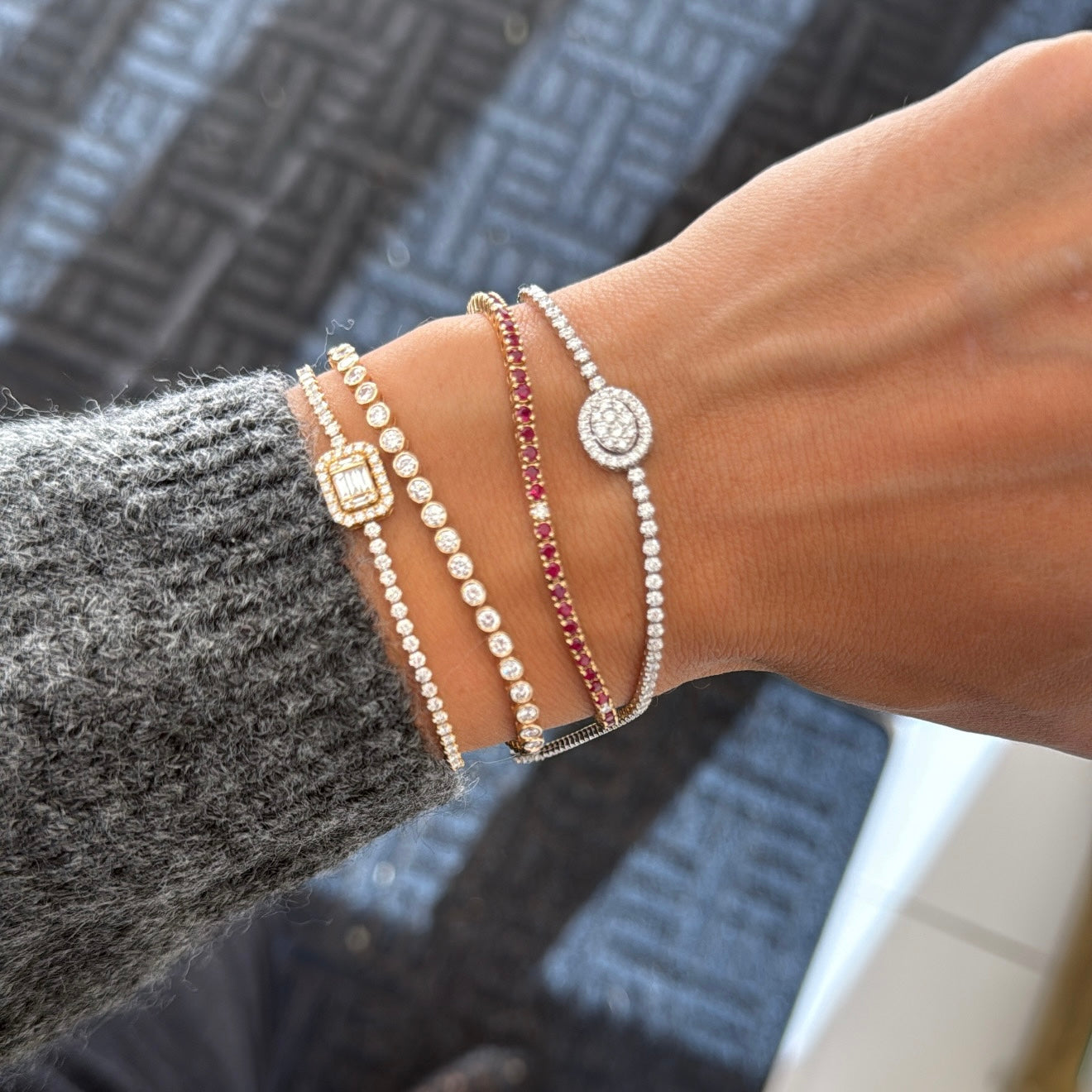 Cluster Diamond Oval Halo Tennis Bracelet