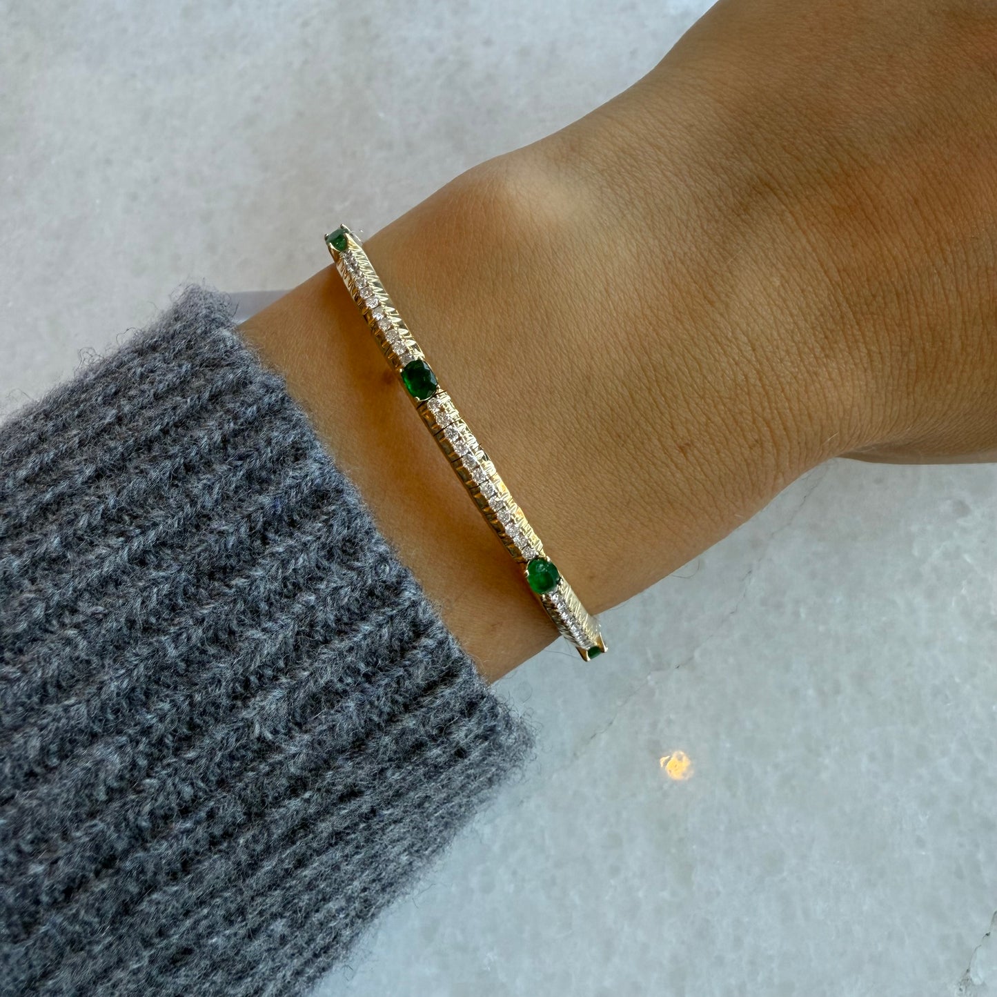 Gold & Diamond Stretch Bracelet With 8 Station Colored Stones