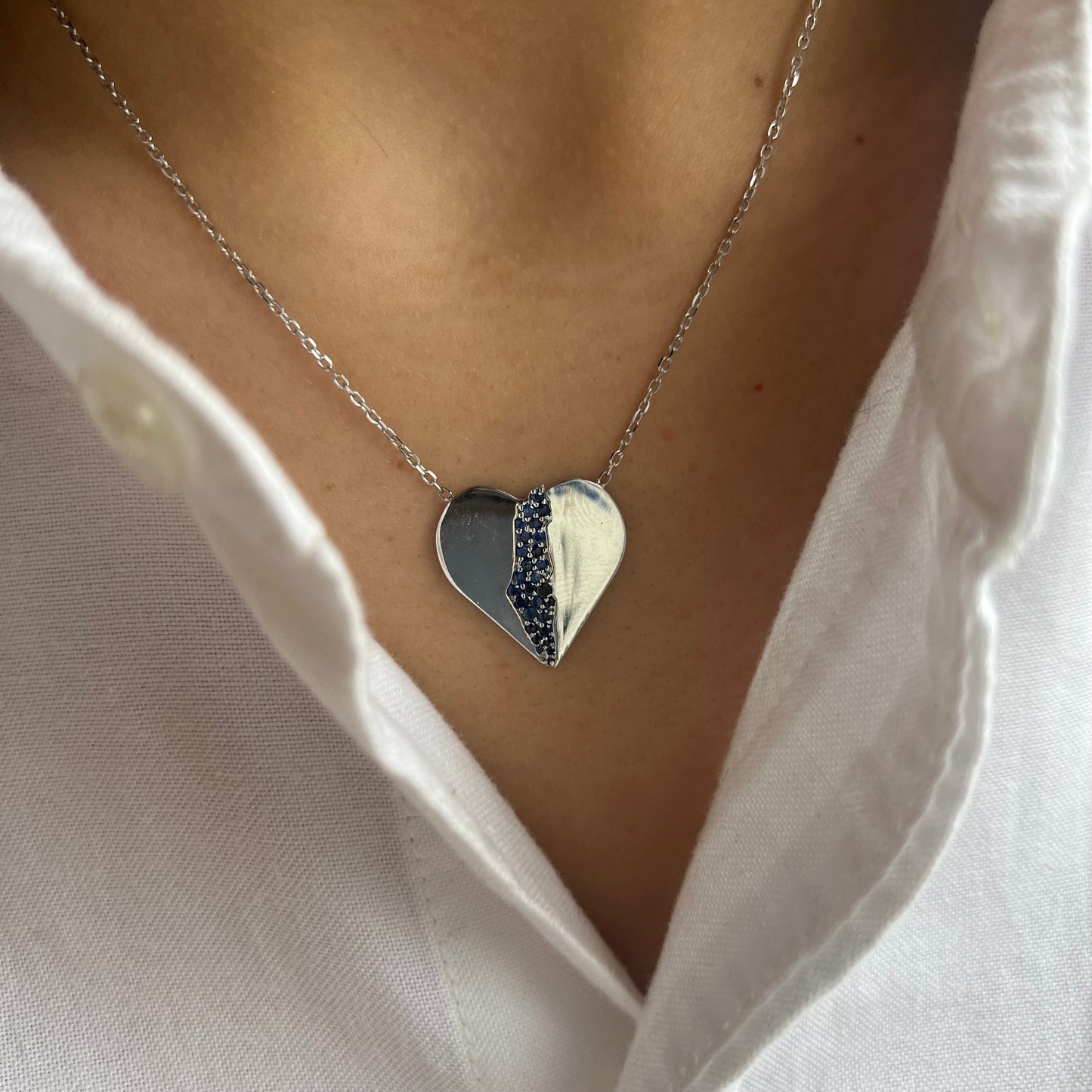 Gold & Blue Sapphire Israel is in my Heart Necklace