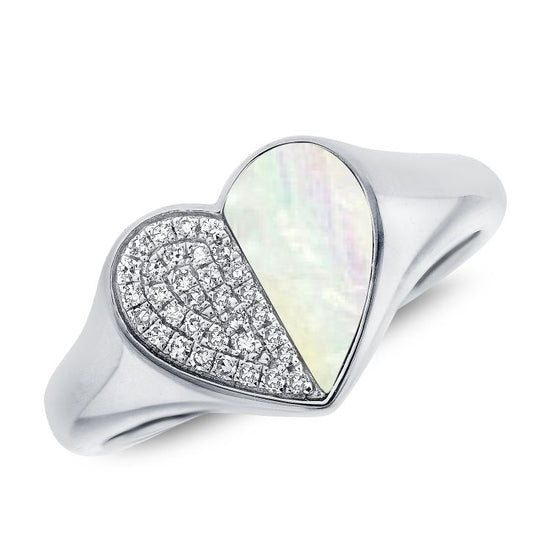 Mother Of Pearl Diamond Heart Ring