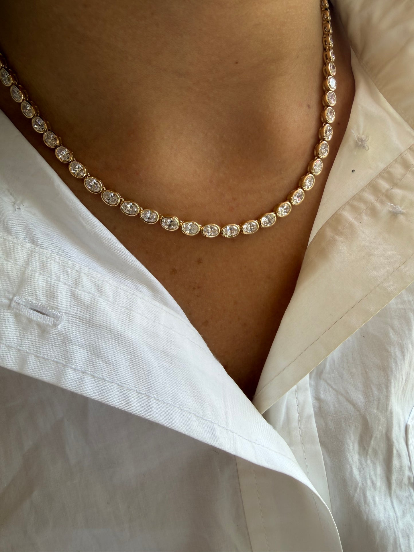 Lab Oval Bezel Tennis Necklace