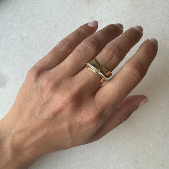 Contemporary 3 Gold Band & Diamond Band Ring