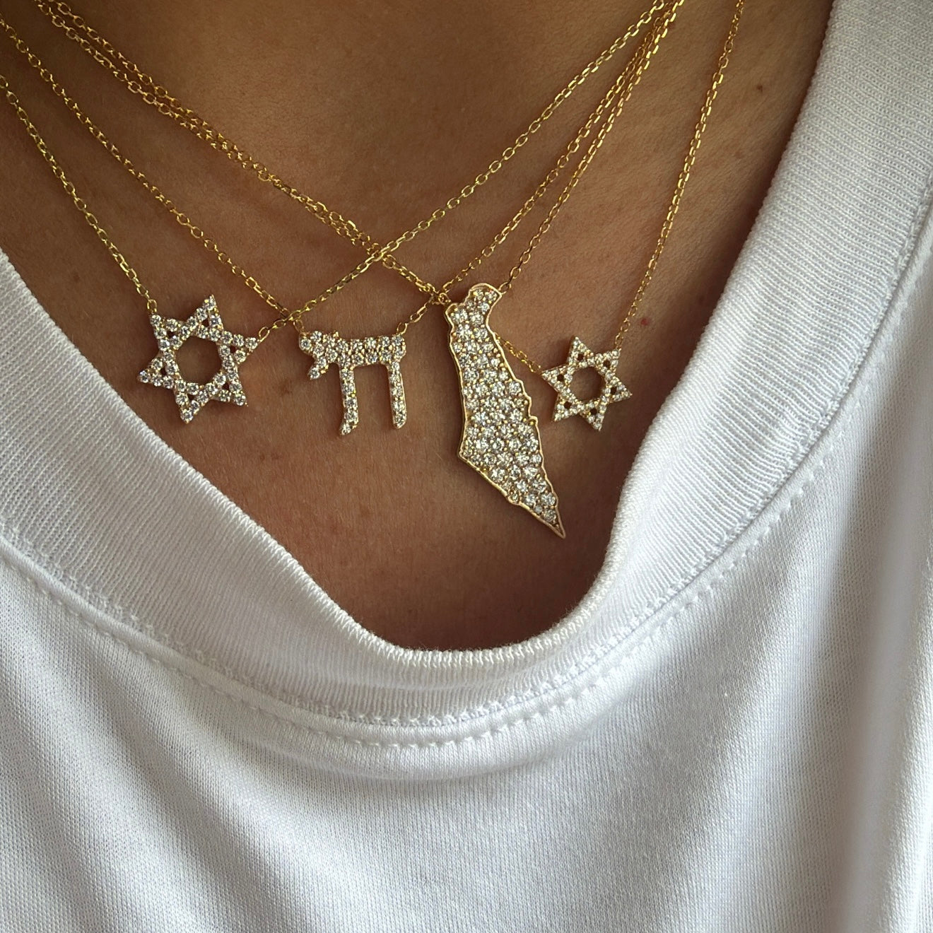 Lab Diamond Map of Israel Necklace