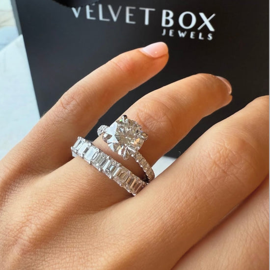 Round Lab Grown Engagement Ring With Pave Band & Hidden Halo