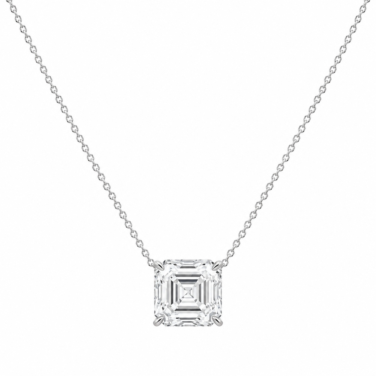 Squared Emerald Cut Lab Grown Diamond Solitaire on Chain Necklace