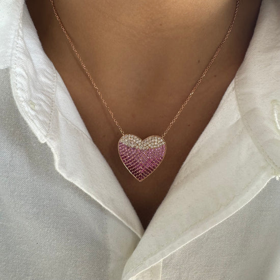 Large Pink Ombre Heart Necklace