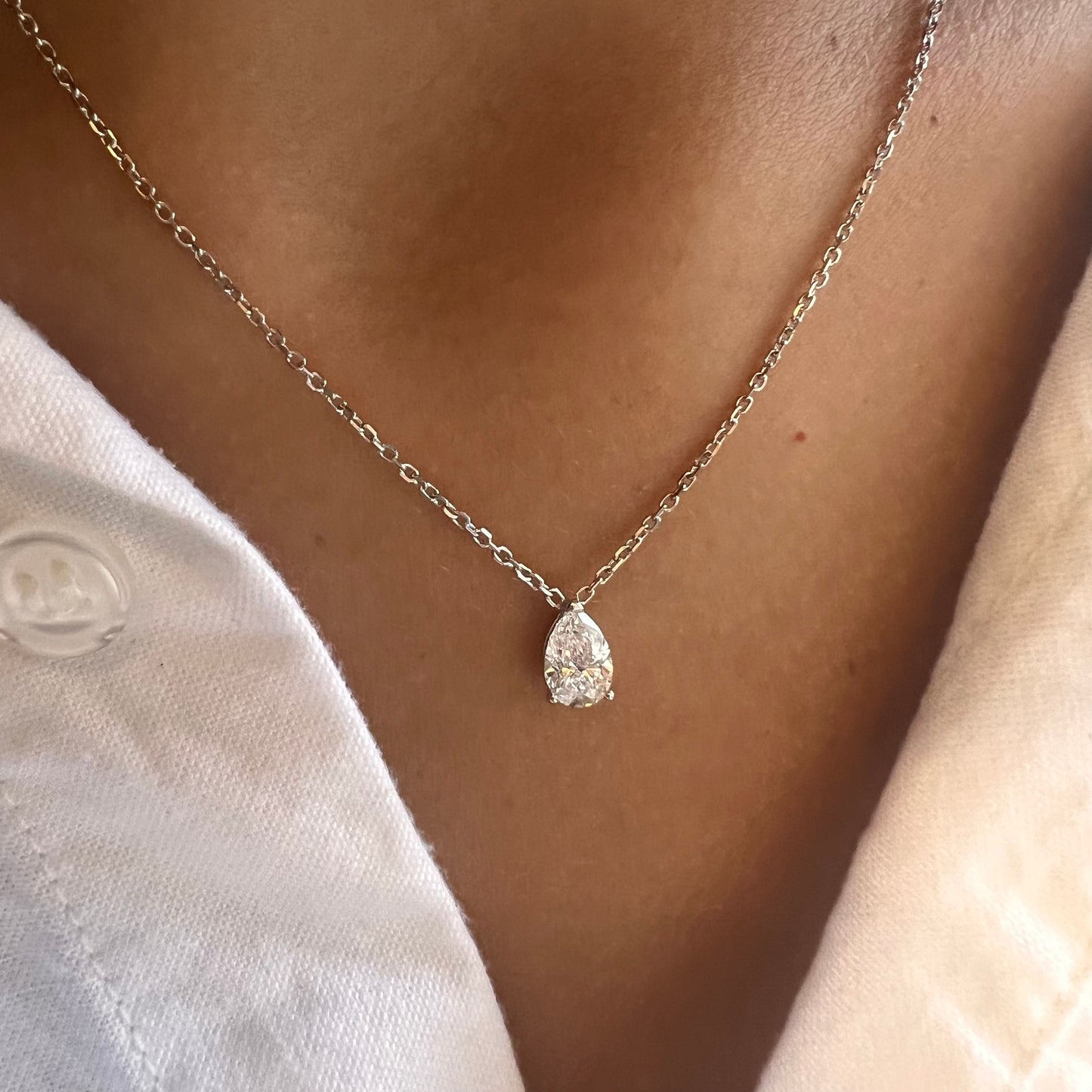 Load image into Gallery viewer, Pear Lab Grown Diamond Solitaire on Chain Necklace
