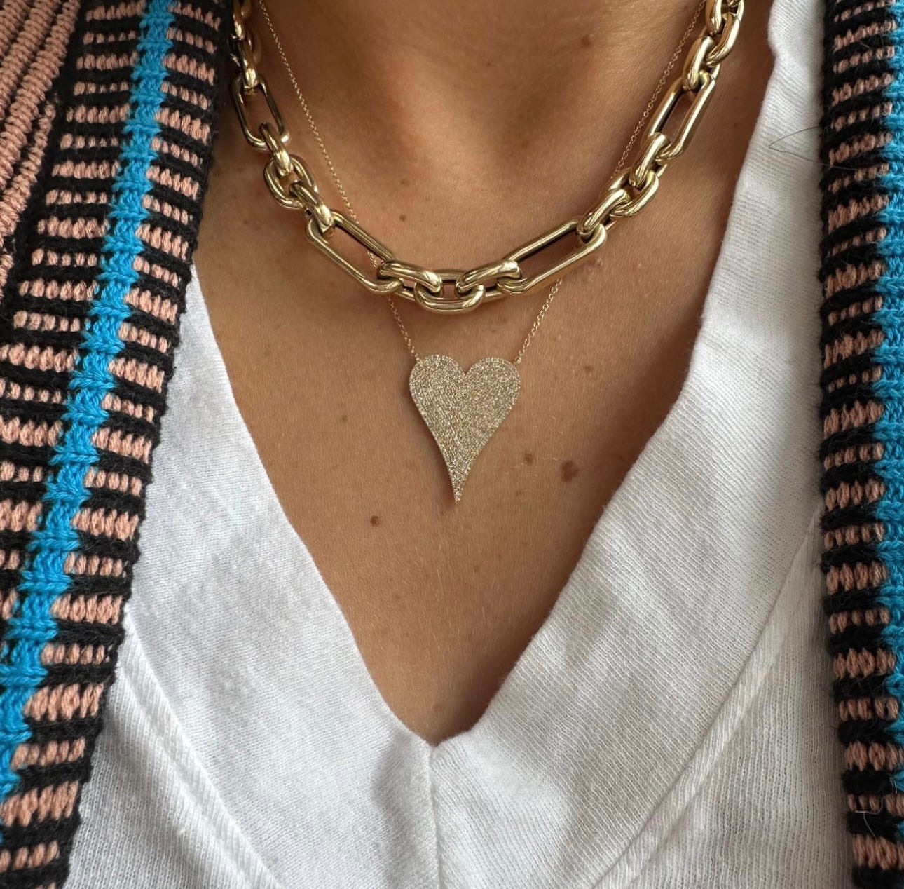 Jumbo Elongated Diamond Pave Heart Necklace