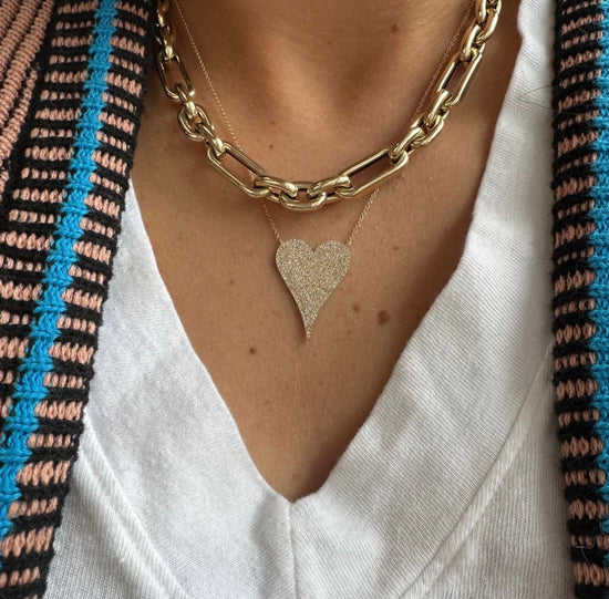 X-Large Elongated Pave Diamond Heart Necklace