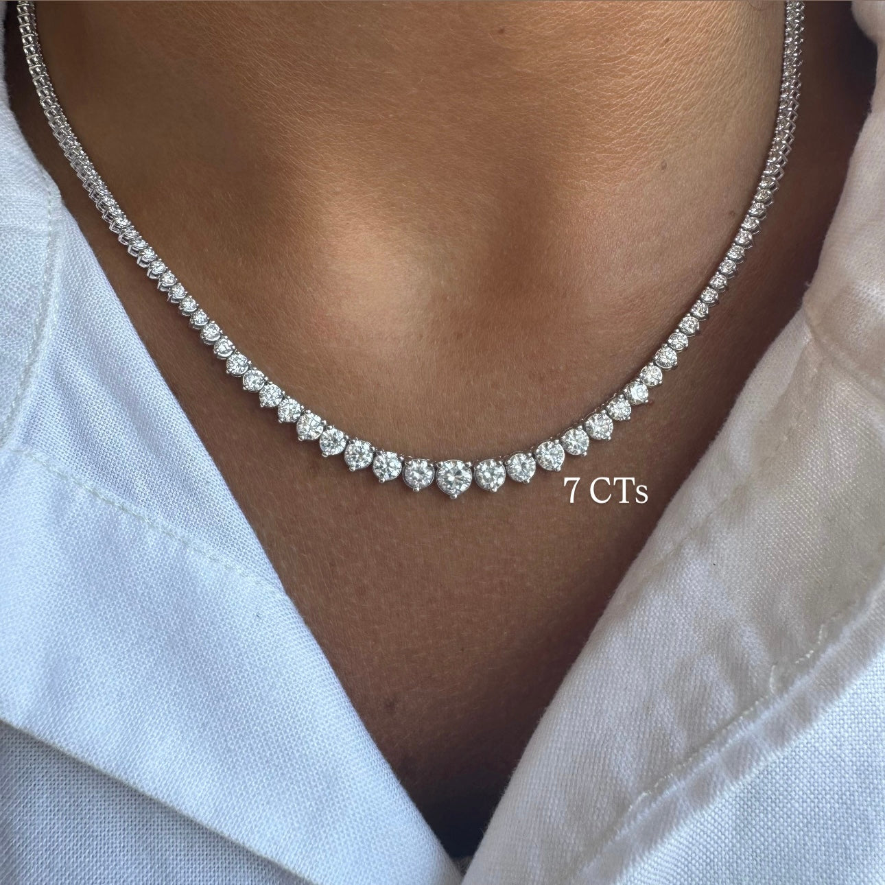 Lab Grown Graduated Three Prong Diamond Tennis Necklace