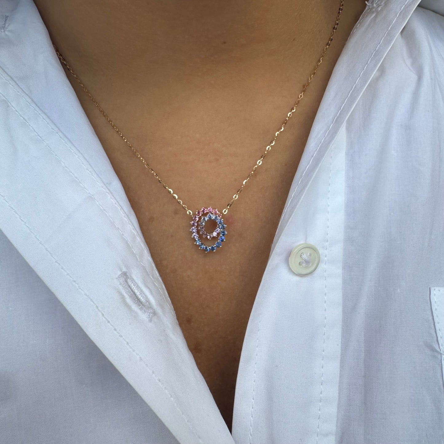 Color Sapphire Interlocking Circles Necklace