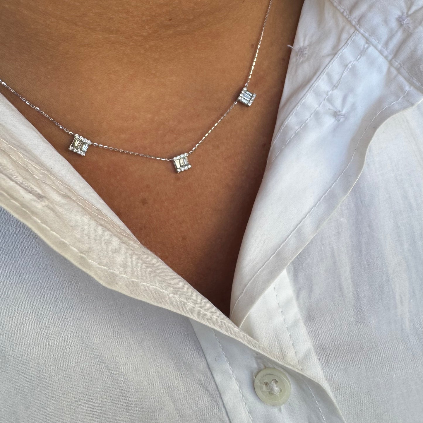 3 Baguette Diamond Hanging Necklace