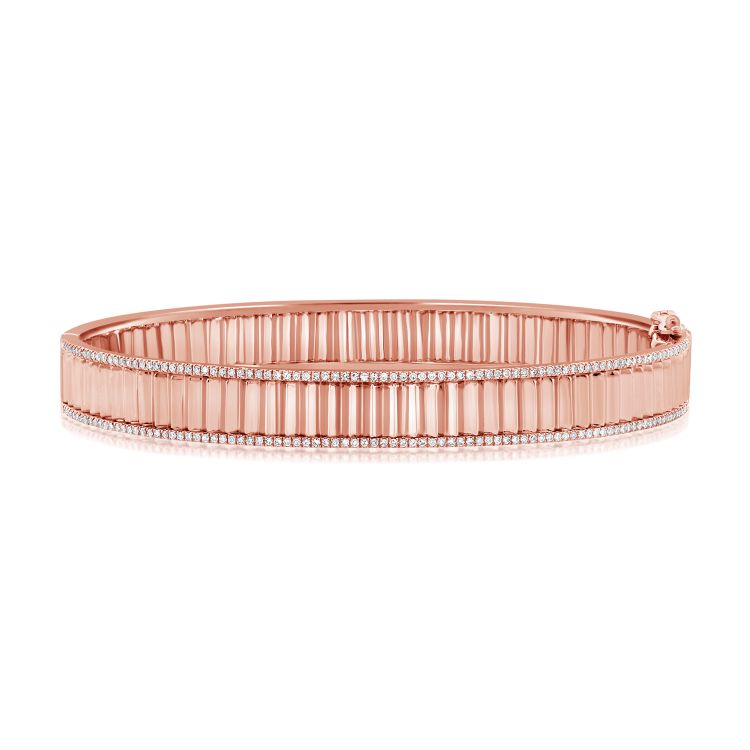 Fluted Bangle With two Rows Pave Diamonds