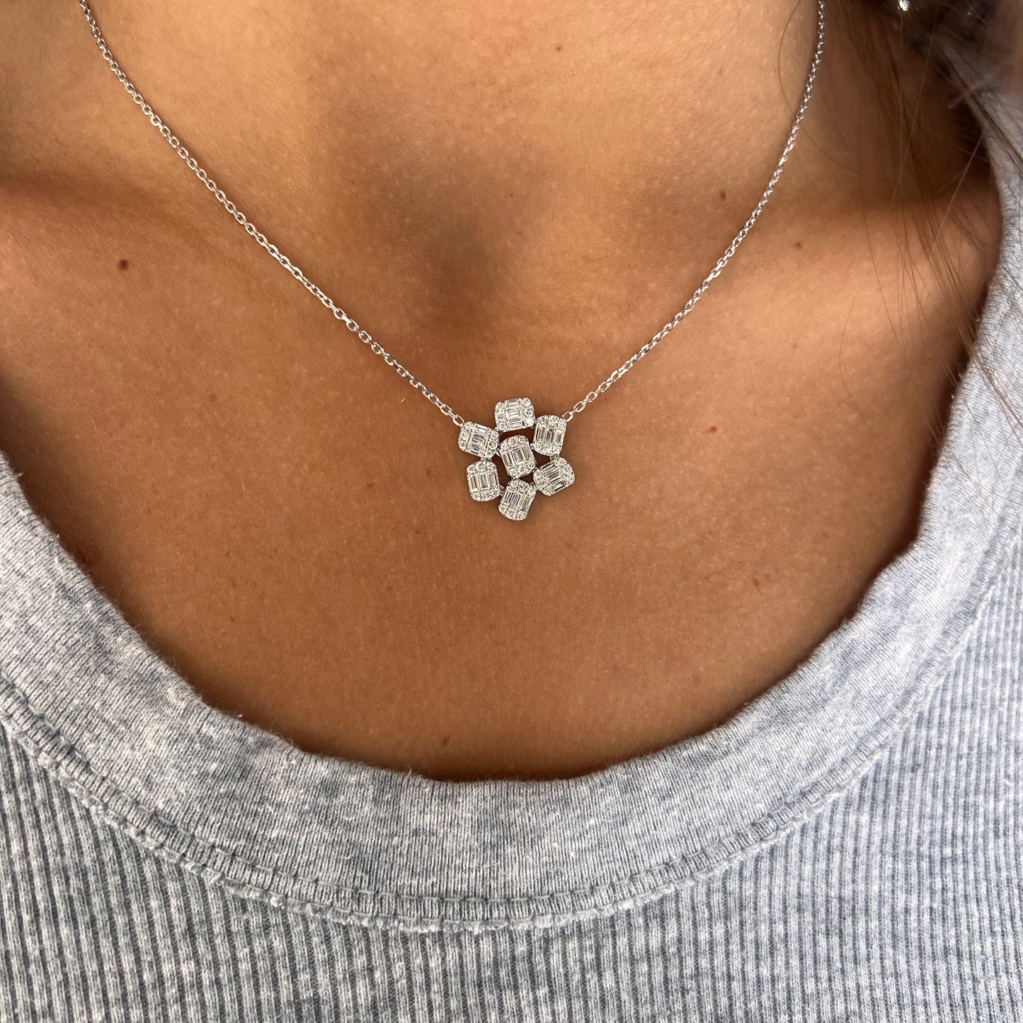 7 Baguette Diamond Clusters Necklace