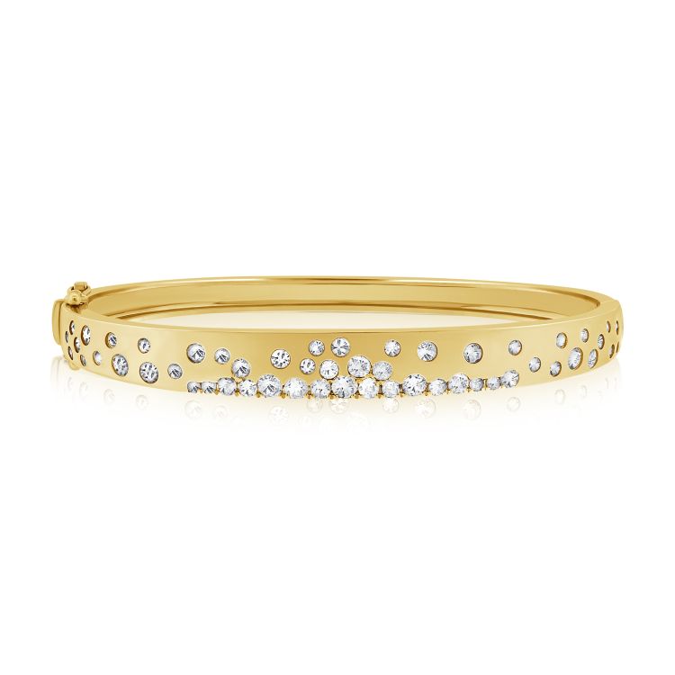 Brushed Gold & Scattered Diamond Bangle, GH, VS/SI Diamonds