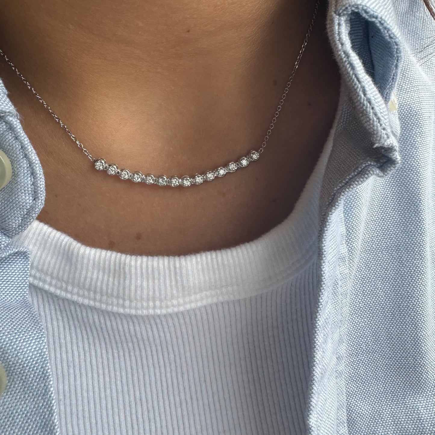 Curved Buttercup Diamond Bar Necklace